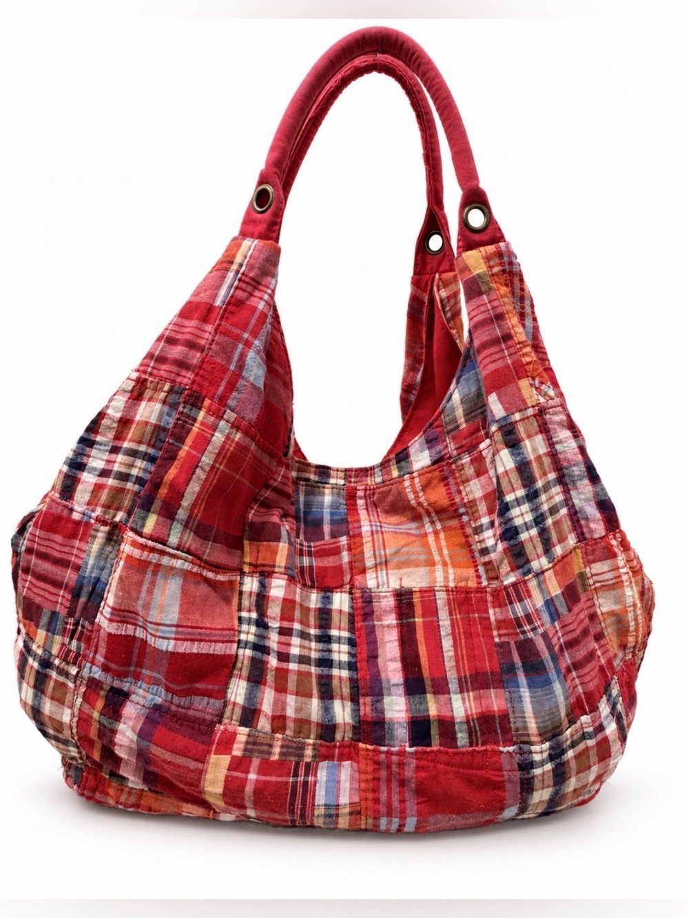 Madras Patchwork Plaid Oversized Hobo Weekender Travel Bag 100%Cotton